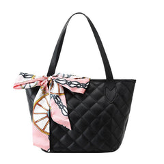 Quilted Tote Bag Scarf Decor Shoulder Bag Women's Casual Handbag & Purse