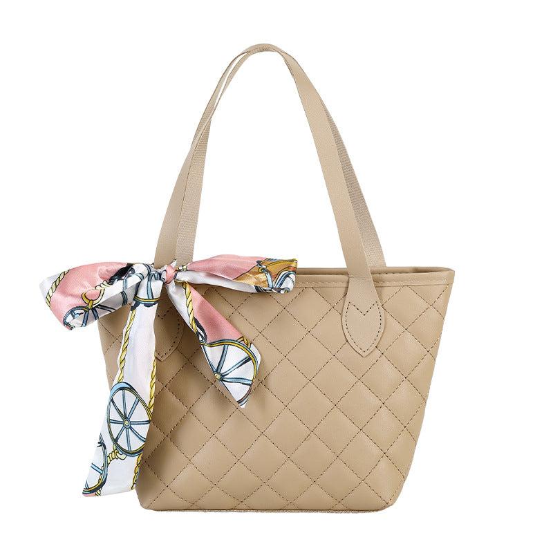 Quilted Tote Bag Scarf Decor Shoulder Bag Women's Casual Handbag & Purse