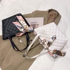Quilted Tote Bag Scarf Decor Shoulder Bag Women's Casual Handbag & Purse
