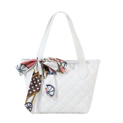 Quilted Tote Bag Scarf Decor Shoulder Bag Women's Casual Handbag & Purse