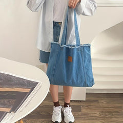 Large Capacity Denim Shoulder Bag Foldable Handbag