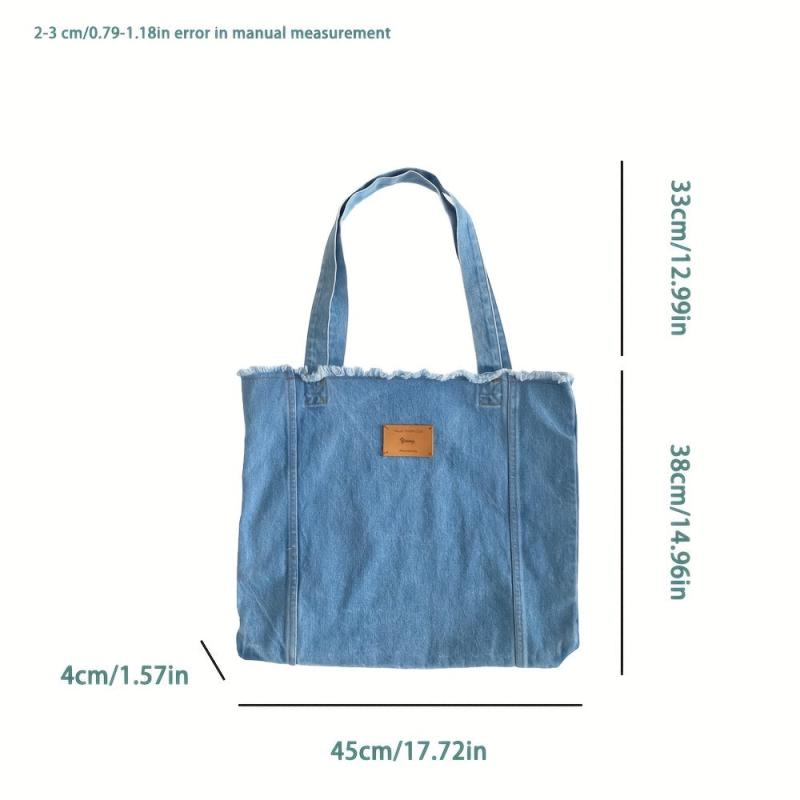 Large Capacity Denim Shoulder Bag Foldable Handbag