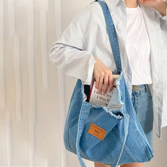 Large Capacity Denim Shoulder Bag Foldable Handbag