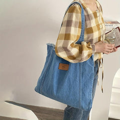 Large Capacity Denim Shoulder Bag Foldable Handbag