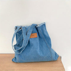 Large Capacity Denim Shoulder Bag Foldable Handbag