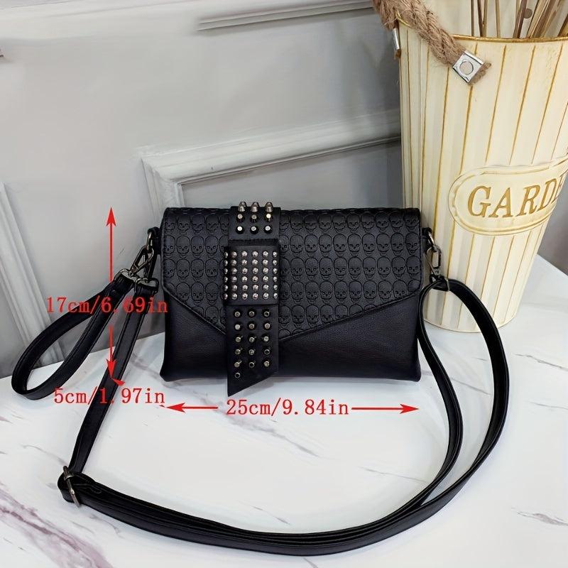 Gothic Skull Crossbody Bag Punk Y2K Shoulder Handbag Rivet Studded Purse