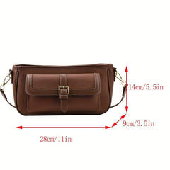 Vintage Square Crossbody Bag Pocket Front Shoulder Bag PU Leather Purse