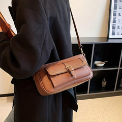 Vintage Square Crossbody Bag Pocket Front Shoulder Bag PU Leather Purse
