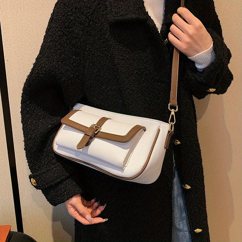 Vintage Square Crossbody Bag Pocket Front Shoulder Bag PU Leather Purse