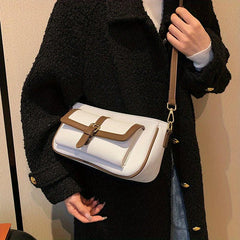 Vintage Square Crossbody Bag Pocket Front Shoulder Bag PU Leather Purse