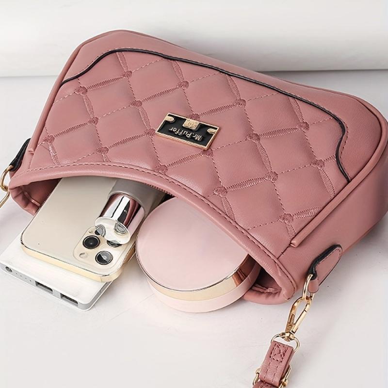 Quilted Crossbody Bag PU Shoulder Bag Women's Casual Handbag Phone Purse