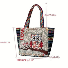 Animal Embroidered Casual Tote Bag Tribal Style Portable Shoulder Bag
