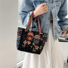Animal Embroidered Casual Tote Bag Tribal Style Portable Shoulder Bag