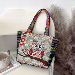 Animal Embroidered Casual Tote Bag Tribal Style Portable Shoulder Bag