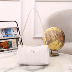 Quilted Shoulder Bag Butterfly Decor Handbag Women's PU Leather Underarm Purse
