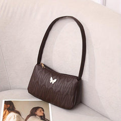 Quilted Shoulder Bag Butterfly Decor Handbag Women's PU Leather Underarm Purse