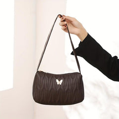 Quilted Shoulder Bag Butterfly Decor Handbag Women's PU Leather Underarm Purse
