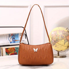 Quilted Shoulder Bag Butterfly Decor Handbag Women's PU Leather Underarm Purse