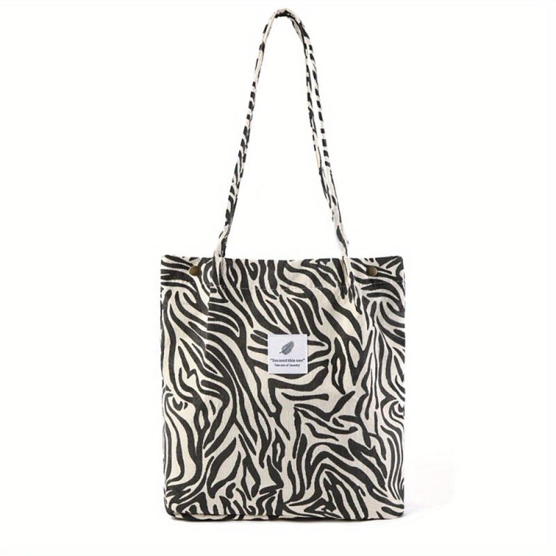 Corduroy Shoulder Bag Women's Retro Style Handbag Literary Shopping Bag