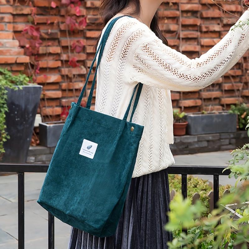 Corduroy Shoulder Bag Women's Retro Style Handbag Literary Shopping Bag
