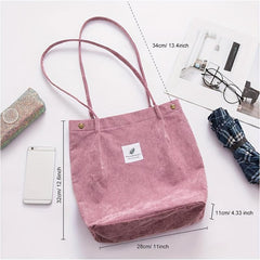 Corduroy Shoulder Bag Women's Retro Style Handbag Literary Shopping Bag