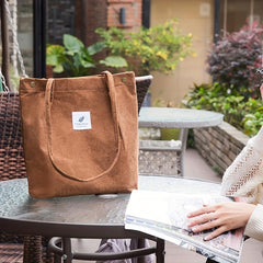 Corduroy Shoulder Bag Women's Retro Style Handbag Literary Shopping Bag