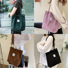 Corduroy Shoulder Bag Women's Retro Style Handbag Literary Shopping Bag