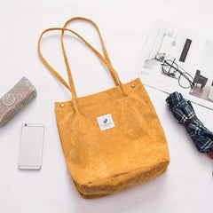 Corduroy Shoulder Bag Women's Retro Style Handbag Literary Shopping Bag