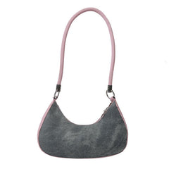 Colorblock Denim Crescent Bag Underarm Bag For Women