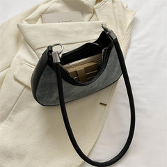 Colorblock Denim Crescent Bag Underarm Bag For Women