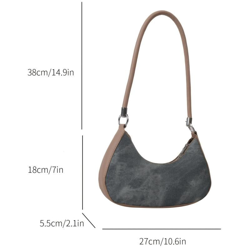 Colorblock Denim Crescent Bag Underarm Bag For Women