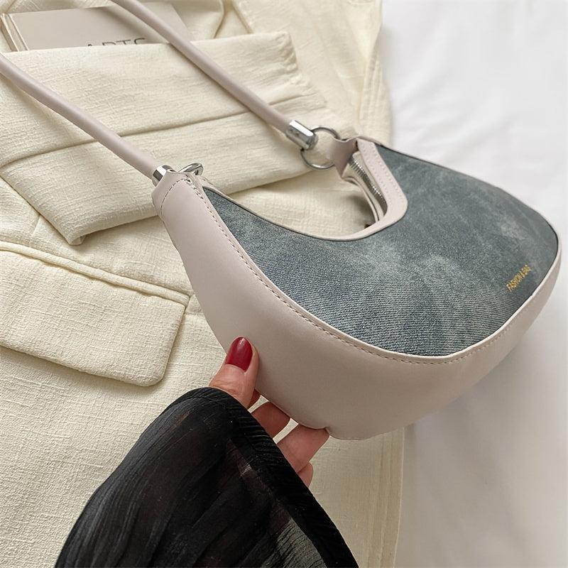 Colorblock Denim Crescent Bag Underarm Bag For Women