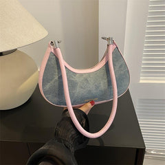 Colorblock Denim Crescent Bag Underarm Bag For Women