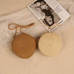 Straw Woven Round Crossbody Bag Beach Handbag Vacation Purse