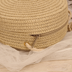 Straw Woven Round Crossbody Bag Beach Handbag Vacation Purse