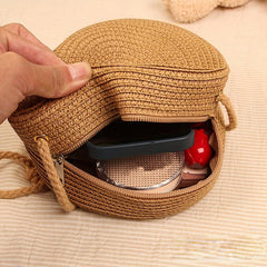Straw Woven Round Crossbody Bag Beach Handbag Vacation Purse