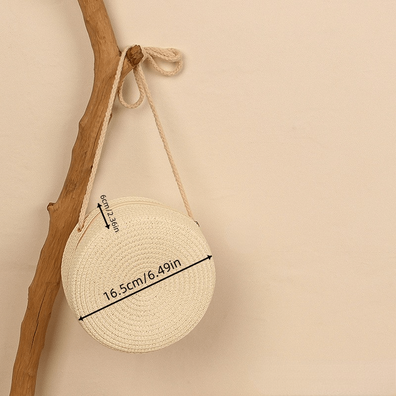 Straw Woven Round Crossbody Bag Beach Handbag Vacation Purse