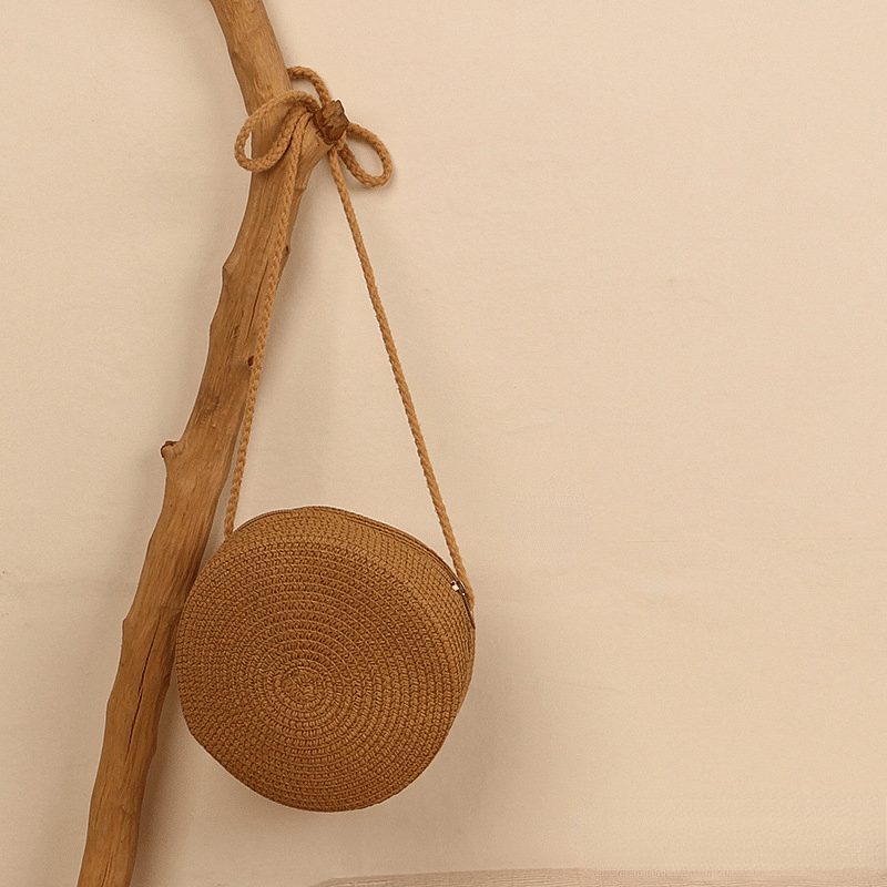 Straw Woven Round Crossbody Bag Beach Handbag Vacation Purse