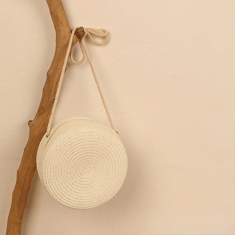 Straw Woven Round Crossbody Bag Beach Handbag Vacation Purse