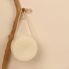 Straw Woven Round Crossbody Bag Beach Handbag Vacation Purse