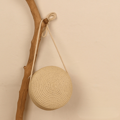 Straw Woven Round Crossbody Bag Beach Handbag Vacation Purse