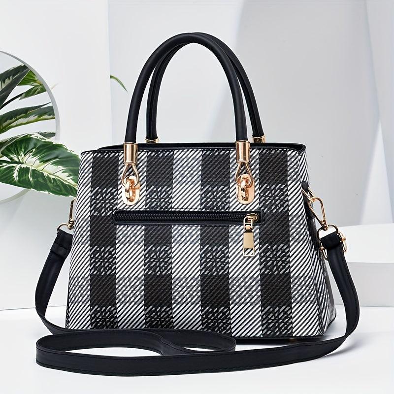 Plaid Handbag Four Leaf Clover Crossbody Satchel Purse