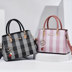 Plaid Handbag Four Leaf Clover Crossbody Satchel Purse