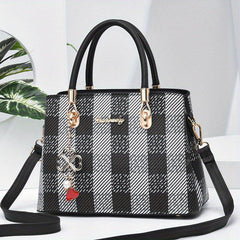 Plaid Handbag Four Leaf Clover Crossbody Satchel Purse