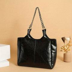 Vintage Chain Shoulder Bag Large Capacity Tote Bag Women's PU Leather Handbag