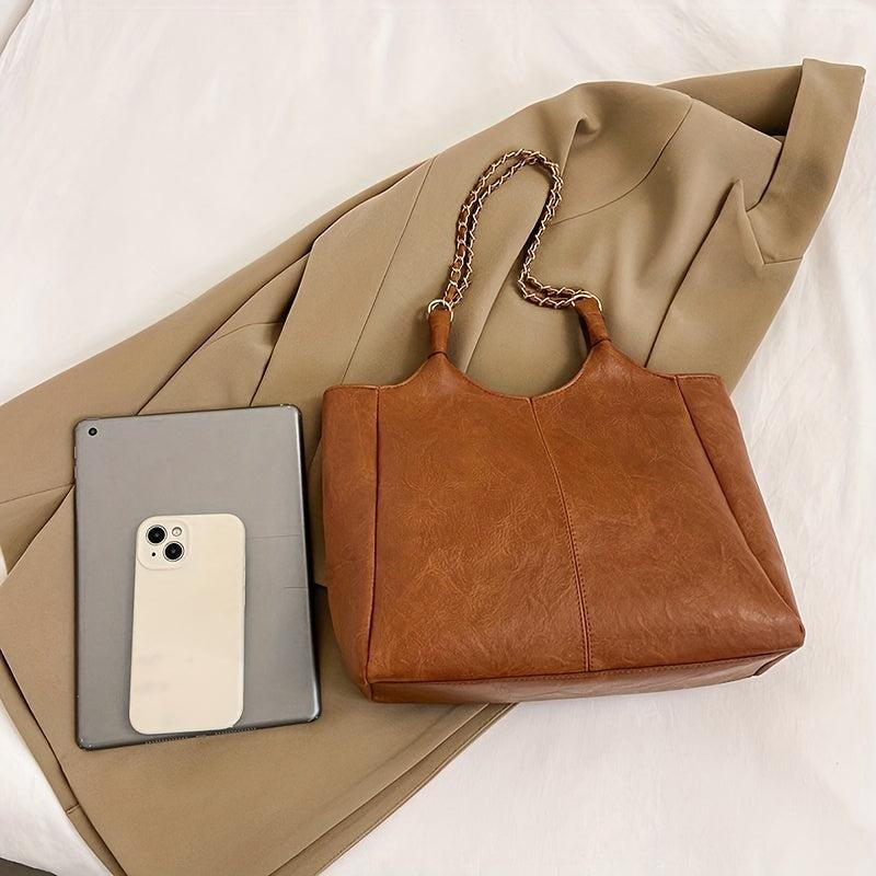 Vintage Chain Shoulder Bag Large Capacity Tote Bag Women's PU Leather Handbag