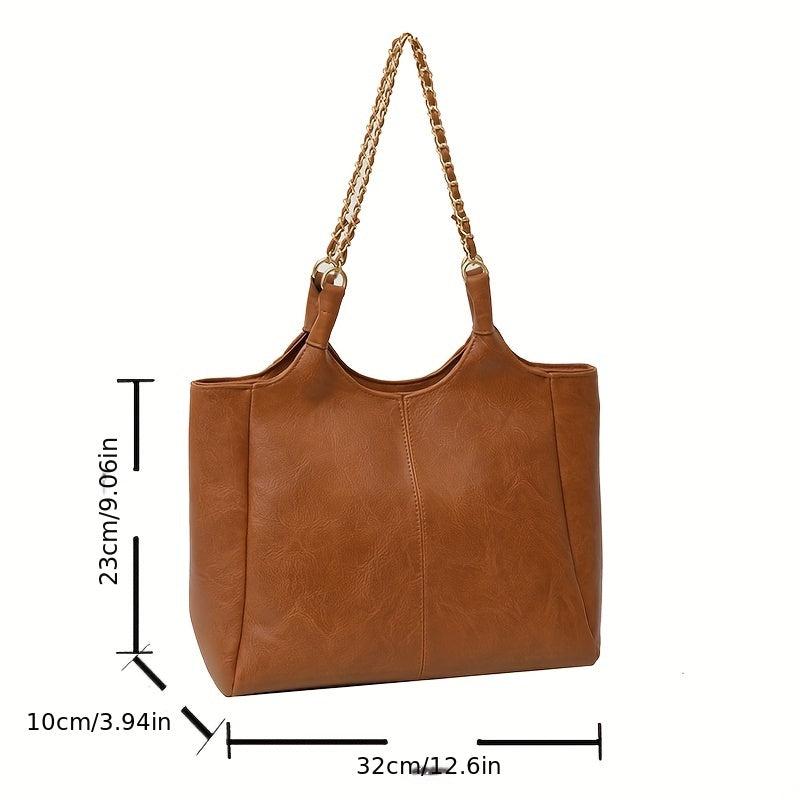 Vintage Chain Shoulder Bag Large Capacity Tote Bag Women's PU Leather Handbag