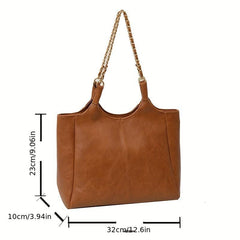 Vintage Chain Shoulder Bag Large Capacity Tote Bag Women's PU Leather Handbag