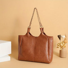 Vintage Chain Shoulder Bag Large Capacity Tote Bag Women's PU Leather Handbag