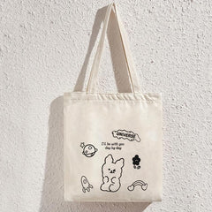 Cartoon Anime Print Canvas Tote Bag Eco Friendly Shoulder Bag
